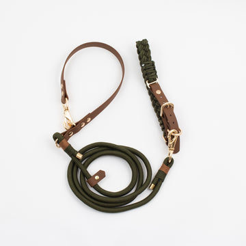 forest green rope leash and dog collar